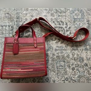 Coach Field Tote 22 In Upwoven Leather - brick/red